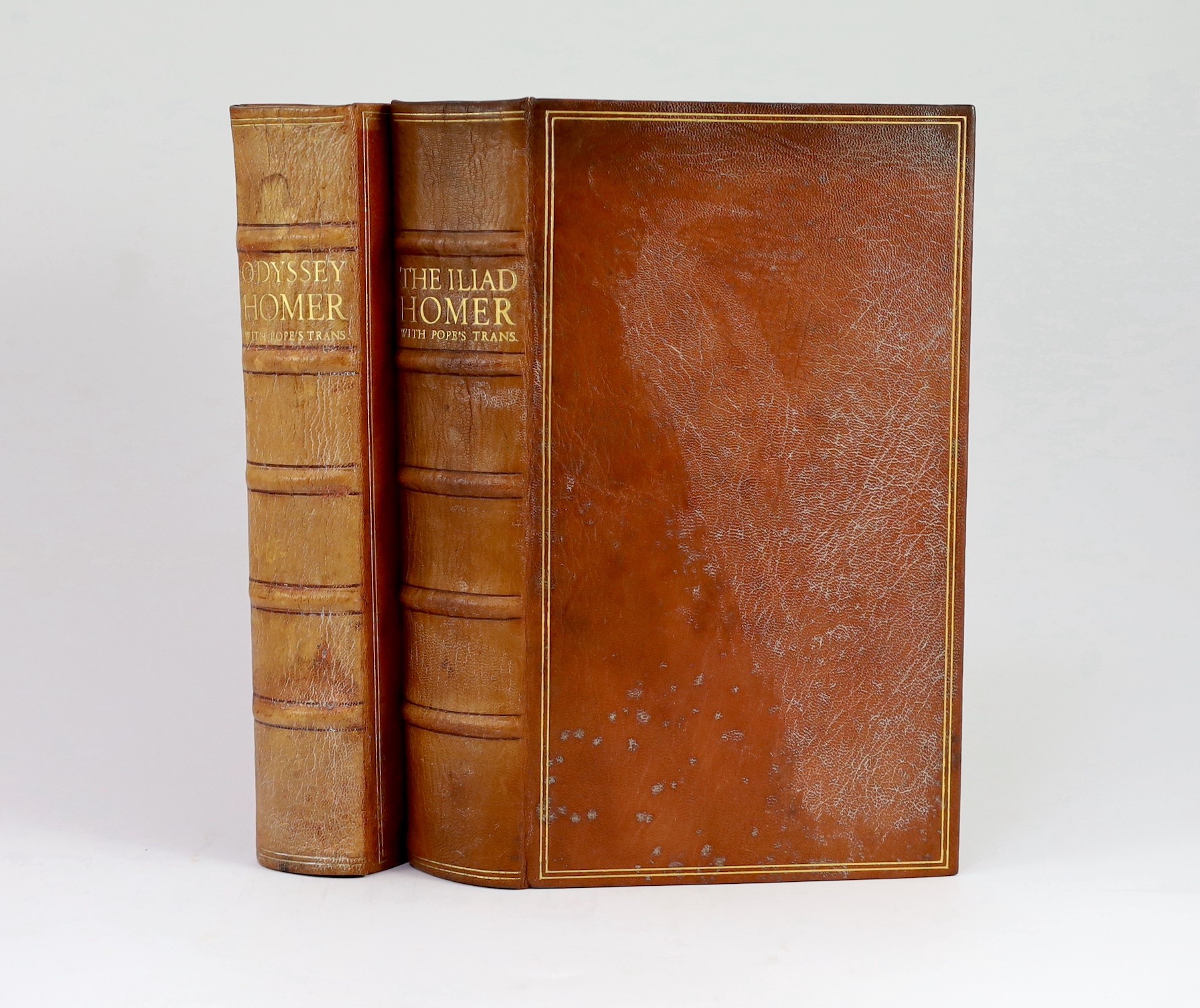 Nonesuch Press - London - Homer - The Iliad [and] The Odyssey, one of 1450 & 1300, 2 vols, translated by Alexander Pope, 8vo, original orange Niger gilt, wood-engraved head pieces by Rudolf Koch, parallel text in Greek &